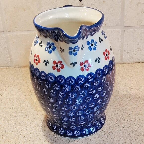 Polish Pottery Large Pitcher Handpainted in Boleslawiec Poland - Picture 4 of 8